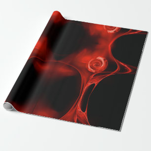 PAPIER CADEAU ROSE FRACTAL ROUGE EN NOIR