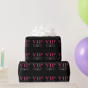 Papier Cadeau Rose Glamour VIP sur Fond Noir