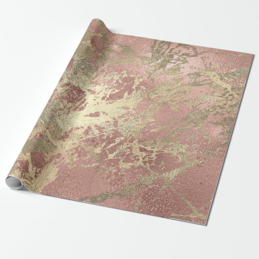 Papier Cadeau Rose Gold Champaigne Marbre brillant en métal (Déroulé)