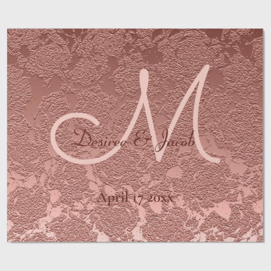 Papier Cadeau Rose Gold Elegant Mariage Réception Monogramme (Plat)