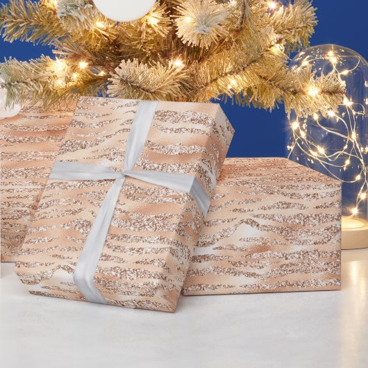Papier Cadeau Rose Gold Faux Parties scintillant Zebra Stripes (Vacances)