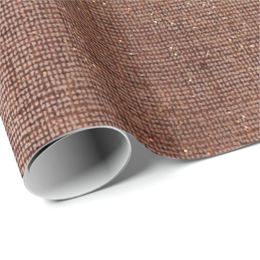 Papier Cadeau Rose Gold Faux Sepia Linen Mesh Metallic Burlap (Coin rond)
