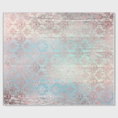 Papier Cadeau Rose Gold Foxier Damask Bois rose bleu gris (Plat)