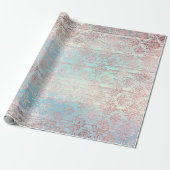 Papier Cadeau Rose Gold Foxier Damask Bois rose bleu gris (Déroulé)