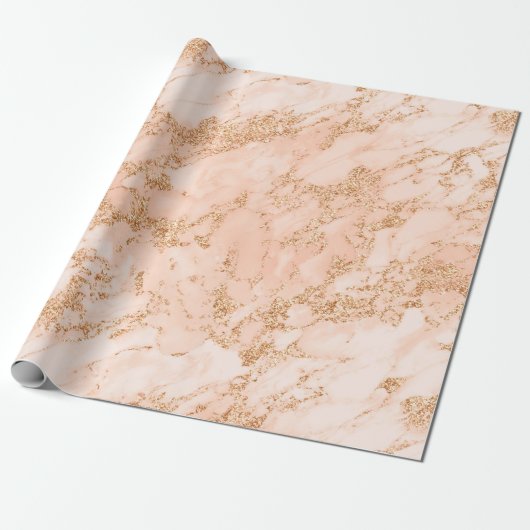 Papier Cadeau Rose Gold Glitter Marble Tendance Chic Anniversair (Déroulé)