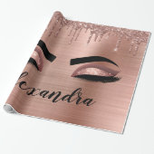Papier Cadeau Rose Gold Glitter Sparkle Eyelashes Monogram (Déroulé)