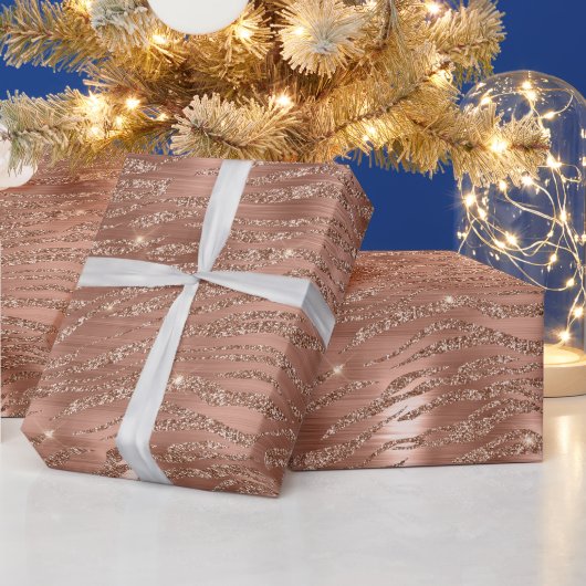 Papier Cadeau Rose Gold Glitzy Parties scintillant Zebra Imprime (Vacances)