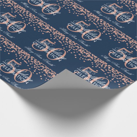 Papier Cadeau Rose Gold Navy Blue 50e anniversaire Parties scint (Coin)