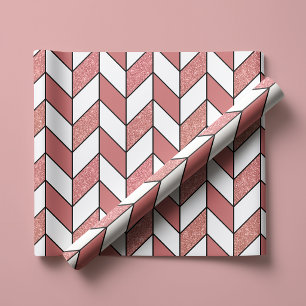 Papier Cadeau Rose Gold Pailleté Girly Rose Clair Chevron à Carr
