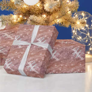 Papier Cadeau Rose Gold Pailleté Monogramme Personnalisé