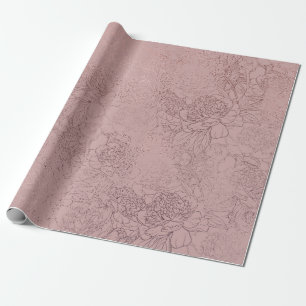 Papier Cadeau Rose Gold Peony Outline Motif sur Blush Pink