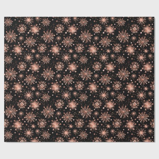 Papier Cadeau Rose Gold Snowflakes d'hiver sur Motif noir (Plat)