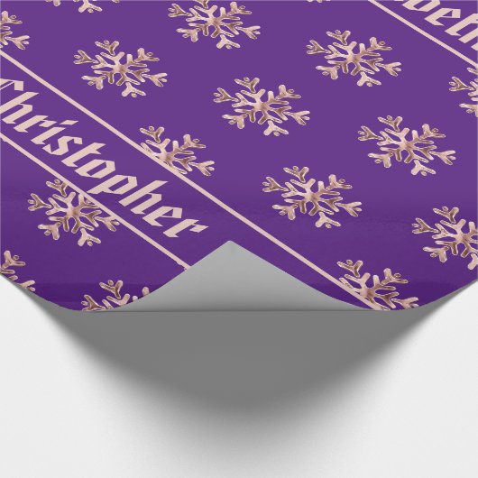 Papier Cadeau Rose Gold Snowflakes Motif Noël violet violet (Coin)