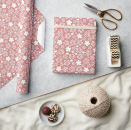 Papier Cadeau Rose Gold & White Star & Snowflake Motif