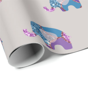 Papier Cadeau Rose Grey Gris Violet Princesse Eléphant Nouveau b