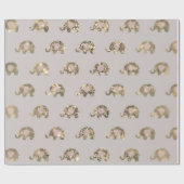 Papier Cadeau Rose Grey Princesse Elephant Faux Gold Baby (Plat)
