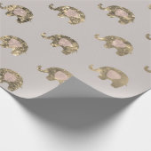 Papier Cadeau Rose Grey Princesse Elephant Faux Gold Baby (Coin)