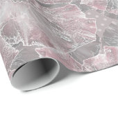 Papier Cadeau rose, gris, élégant, grand, fleurs, fleurs roses, (Coin rond)