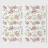 Papier Cadeau Rose Hydrangea Floral Aquarelle Bleu Rose Sage (Plat)