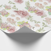 Papier Cadeau Rose Hydrangea Floral Aquarelle Bleu Rose Sage (Coin)