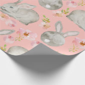 Papier Cadeau Rose. Lapins et fleurs. (Coin)