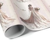 Papier Cadeau Rose Mariée d'hiver Mariée Golden Shiny Heart Part (Coin rond)