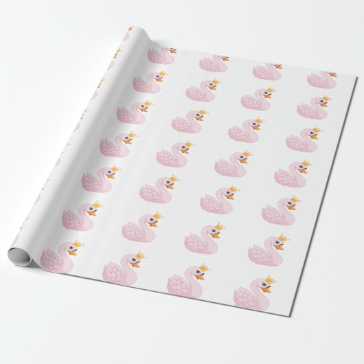 Papier Cadeau Rose mignonne princesse cygne blanc fille d'annive (Déroulé)