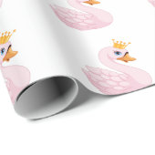 Papier Cadeau Rose mignonne princesse cygne blanc fille d'annive (Coin rond)