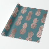 Papier Cadeau Rose moderne Gold Turquoise Motif d'ananas vert  (Déroulé)