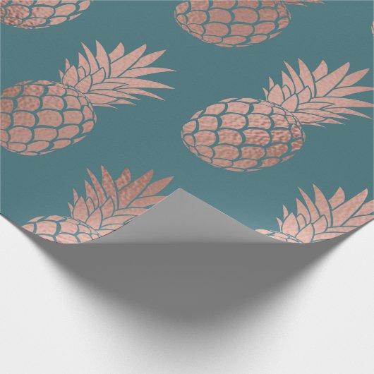Papier Cadeau Rose moderne Gold Turquoise Motif d'ananas vert  (Coin)