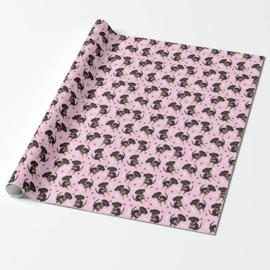 Papier Cadeau Rose Motif Chiot mignon (Déroulé)