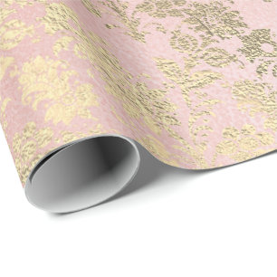 Papier Cadeau Rose nacré floral de poudre florale royale d'or d