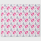 Papier Cadeau Rose nautique de bébé, bleu marine (Plat)