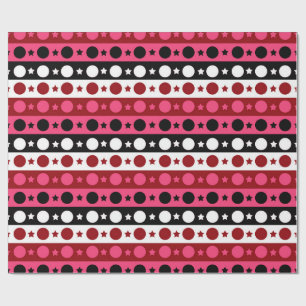 Papier Cadeau Rose noir blanc Cercle Étoiles rayures Design