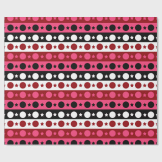 Papier Cadeau Rose noir blanc Cercle Étoiles rayures Design