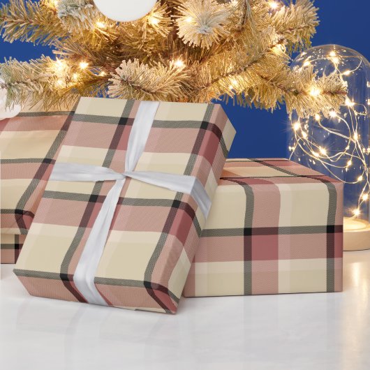 Papier Cadeau Rose, noir et tan plaid (Vacances)
