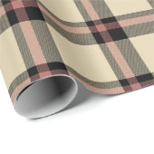 Papier Cadeau Rose, noir et tan plaid (Coin rond)