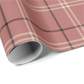 Papier Cadeau Rose, noir et tan plaid (Coin rond)