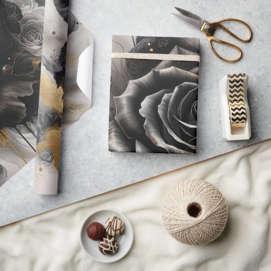 Papier Cadeau Rose noire et or (Artisanat)