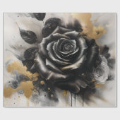 Papier Cadeau Rose noire et or (Plat)