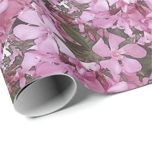 Papier Cadeau Rose Oleander Rose Laurel Black Outline Art (Coin rond)