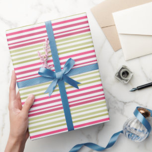 Papier Cadeau rose olive rayé
