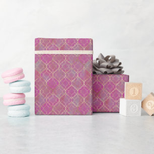 Papier Cadeau Rose & Or Arabesque
