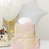 Papier Cadeau Rose or blanc palmier tropical feuilles anniversai