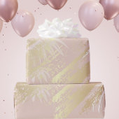 Papier Cadeau Rose or blanc palmier tropical feuilles anniversai