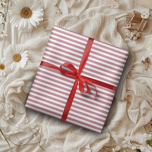 Papier Cadeau Rose Or Blanc Simple Horizontal Striped