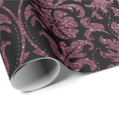 Papier Cadeau Rose or et noir rotin floral (Coin rond)