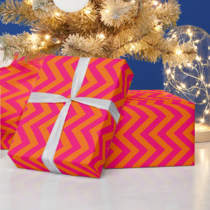 Papier Cadeau Rose orange framboise chevron zigzag couleurs DIY