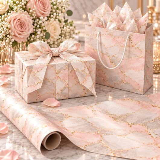 Papier Cadeau Rose Pâle & Argent Kintsugi