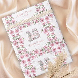 Papier Cadeau Rose Pâle Argent Mis Quince Quinceañera